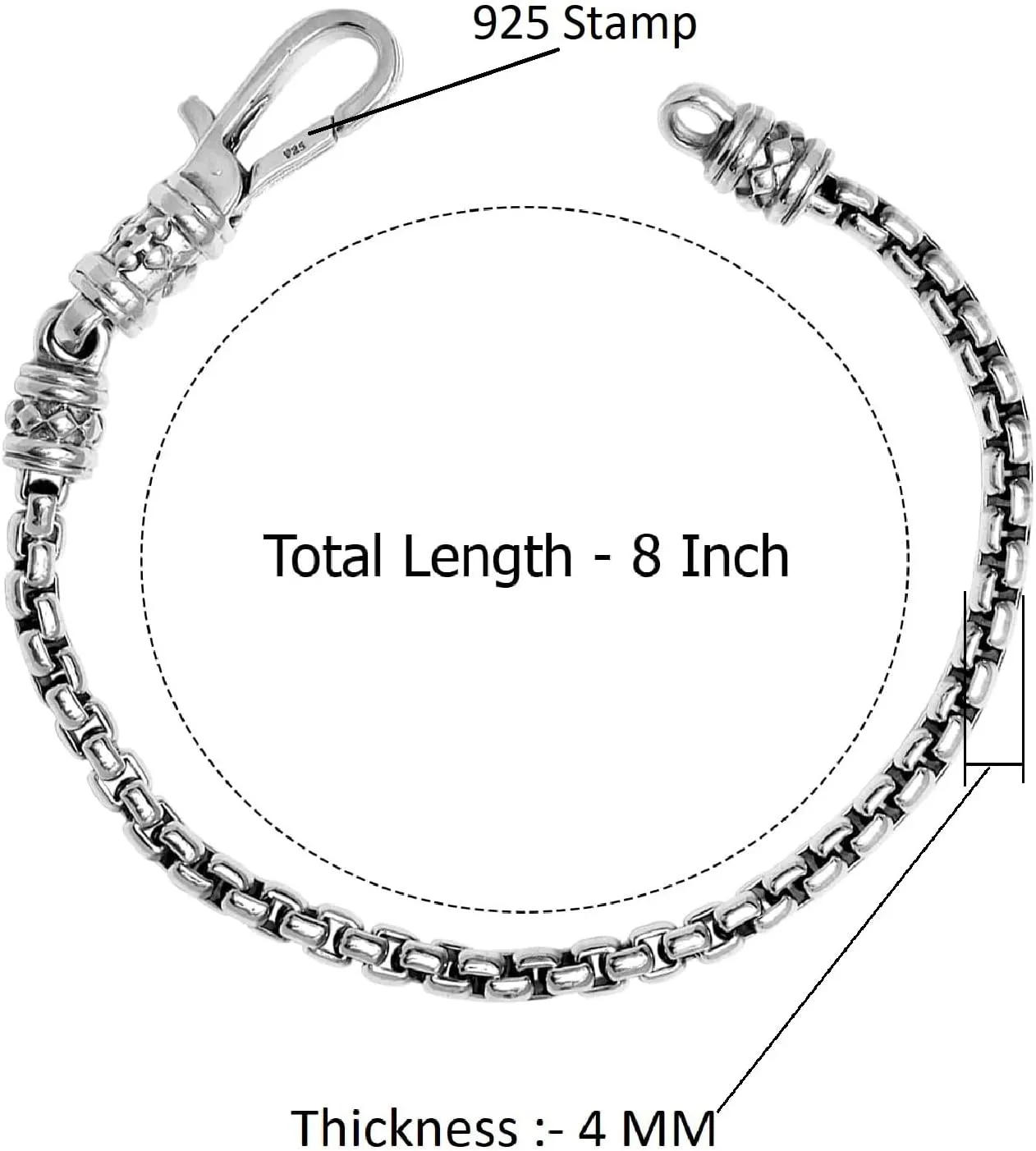 LeCalla Solid Real 925 Sterling Silver Classic Men's Link Bracelets | Italian Silver Bracelets for Men | Handmade Classic Design Chain Bracelet for Men 8, 8.5 Inches, Made in Italy