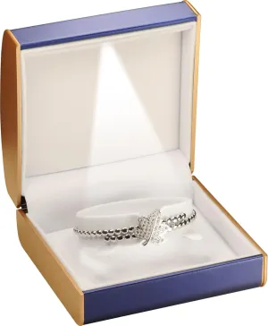 LED Bracelet Bangle Anklet Jewelry Gift Box for Engagement, WeddingLuxury PU Leather Dome Top Designed with Gold Color Painted on the Sides Bangle Bracelet Anklet Jewelry Gifts Holder Storage Box with Light for Women for Men