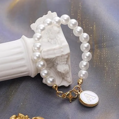 Letter Charm Accessories for Stanley-Cup Initial Name ID Personalized Handle for Stanley-Tumbler White Pearl Chain, Simple Modern Personalized Name ID Decorations (S)