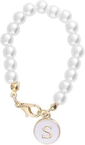 Letter Charm Accessories for Stanley-Cup Initial Name ID Personalized Handle for Stanley-Tumbler White Pearl Chain, Simple Modern Personalized Name ID Decorations (S)