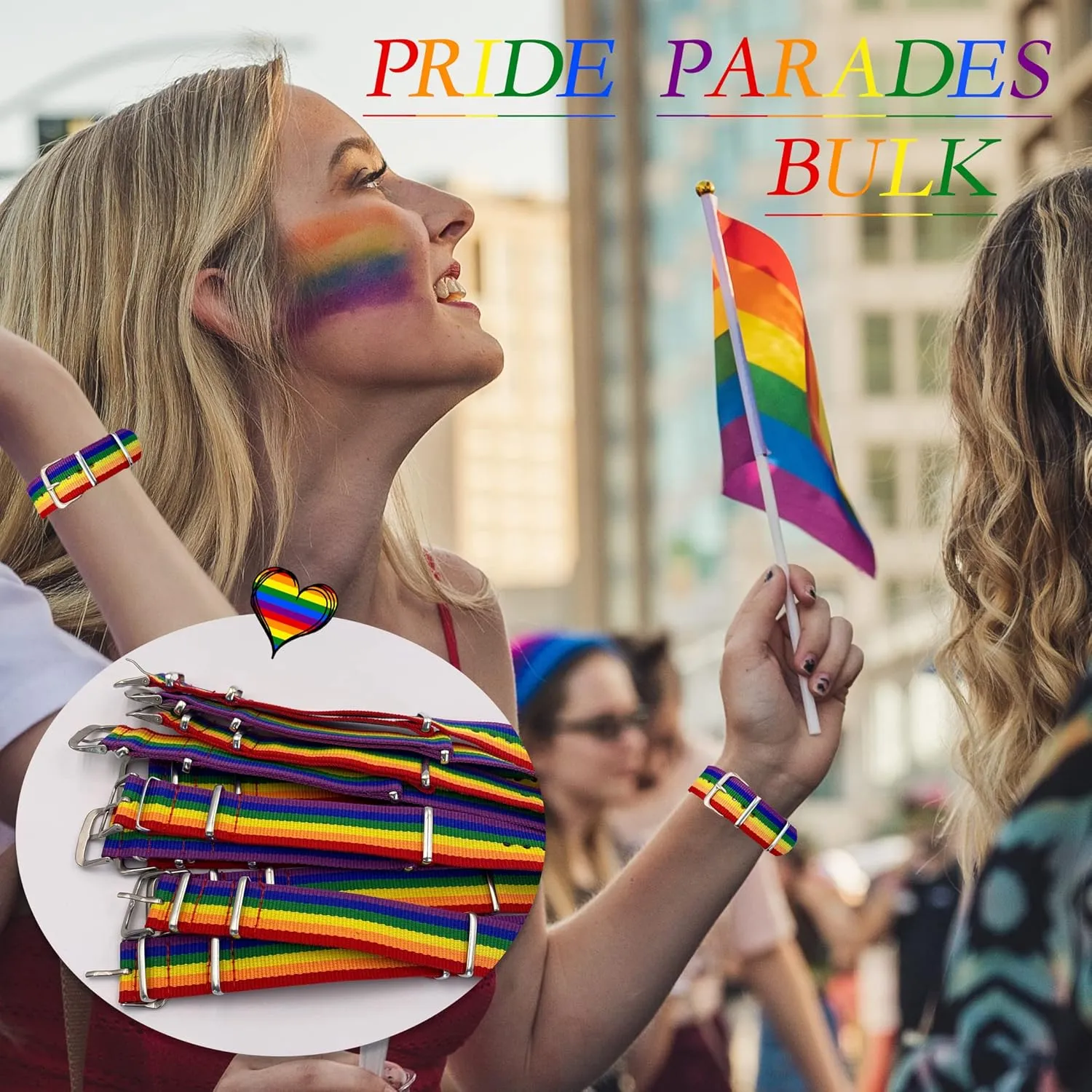 LGBT Pride Bracelet for Bisexual Lesbian Gay LGBTQ Pride Bracelets Handmade Nylon Adjustable Wristband Watch Band Rainbow Bracelets for Women Men Parade Bulk Multiple Pack