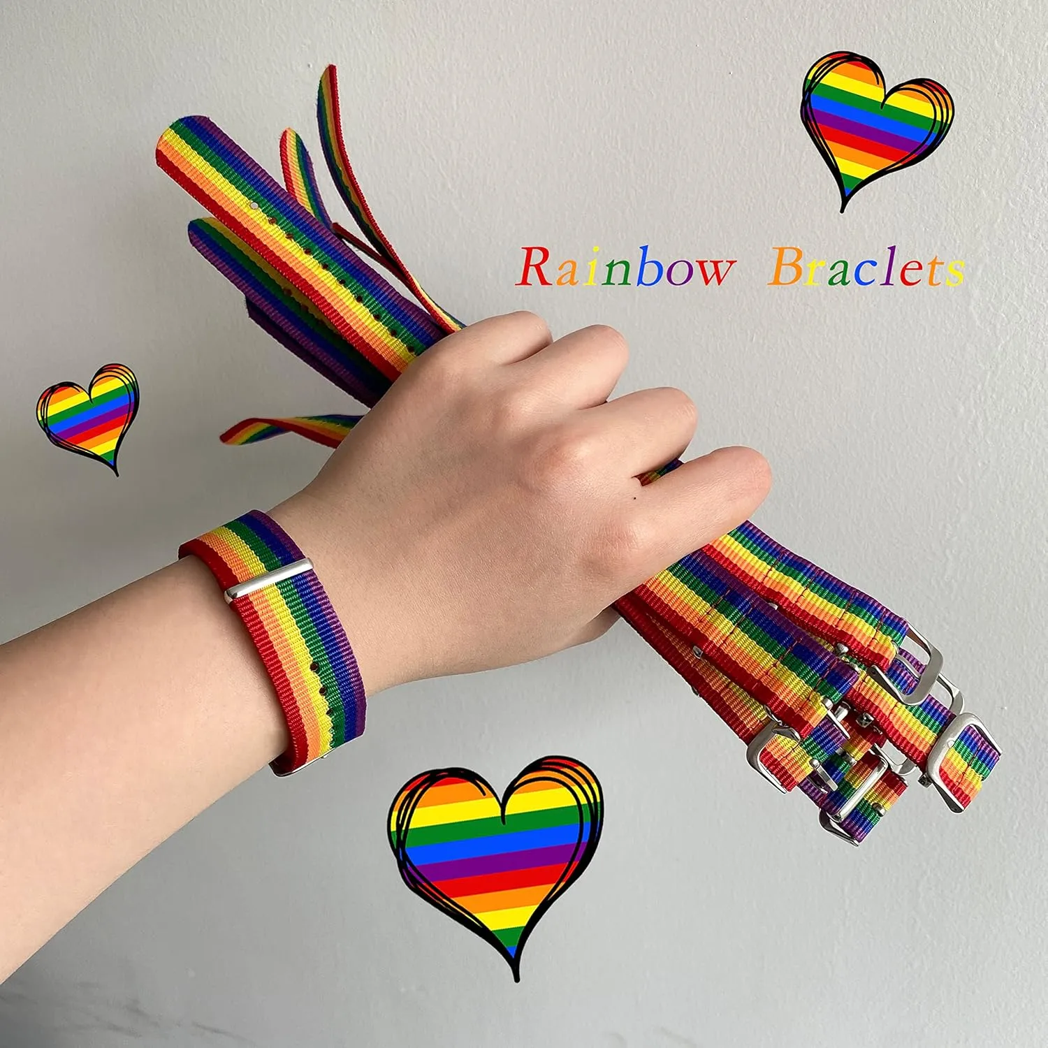 LGBT Pride Bracelet for Bisexual Lesbian Gay LGBTQ Pride Bracelets Handmade Nylon Adjustable Wristband Watch Band Rainbow Bracelets for Women Men Parade Bulk Multiple Pack