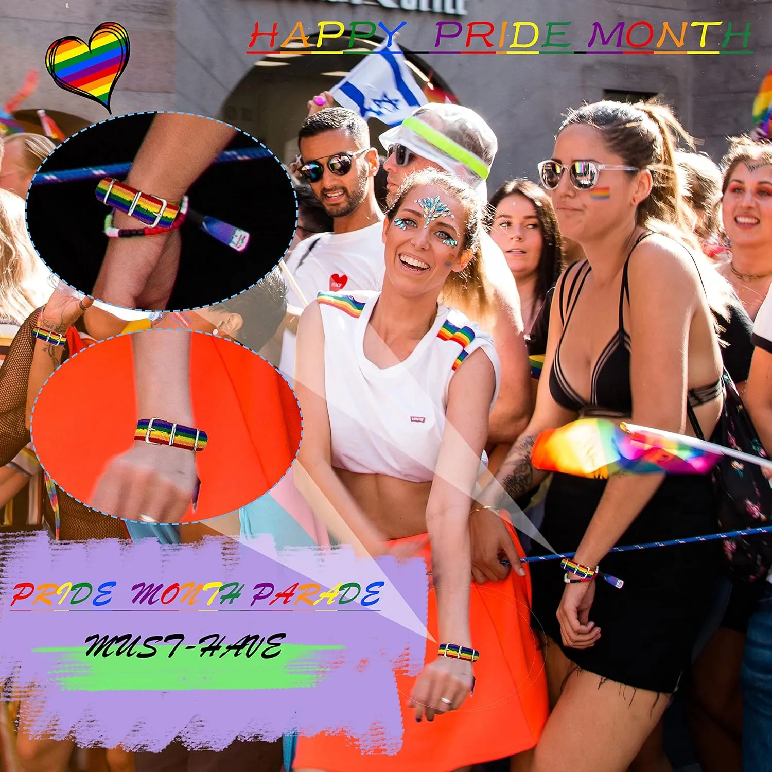 LGBT Pride Bracelet for Bisexual Lesbian Gay LGBTQ Pride Bracelets Handmade Nylon Adjustable Wristband Watch Band Rainbow Bracelets for Women Men Parade Bulk Multiple Pack