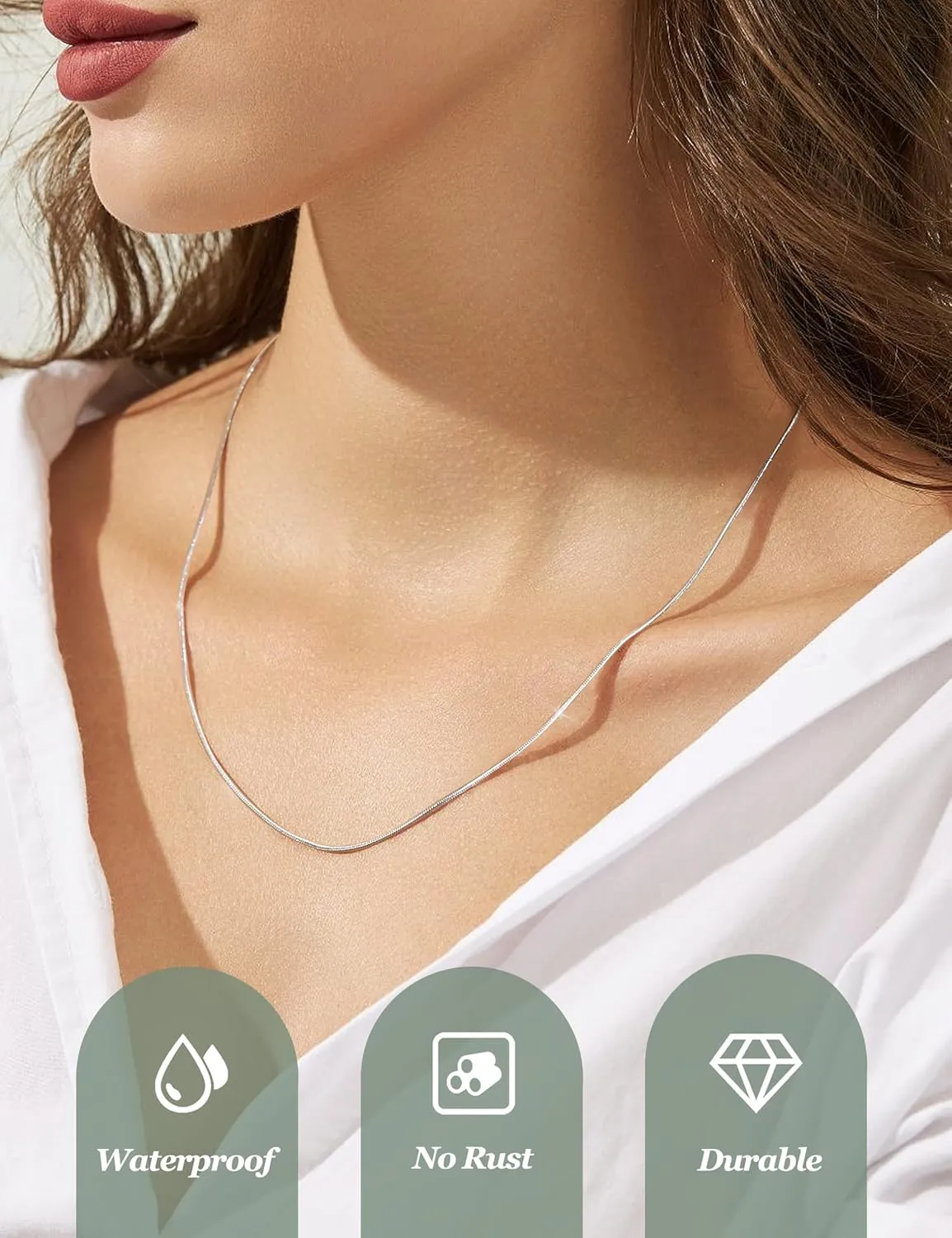 LOLIAS 2Pcs Stainless Steel Chain Necklace for Women - 1mm Thin & Strong Silver Chain Necklace - Hypoallergenic Snake Box Necklace, 16 18 20 22 24 28 30 Inch