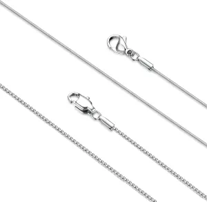 LOLIAS 2Pcs Stainless Steel Chain Necklace for Women - 1mm Thin & Strong Silver Chain Necklace - Hypoallergenic Snake Box Necklace, 16 18 20 22 24 28 30 Inch