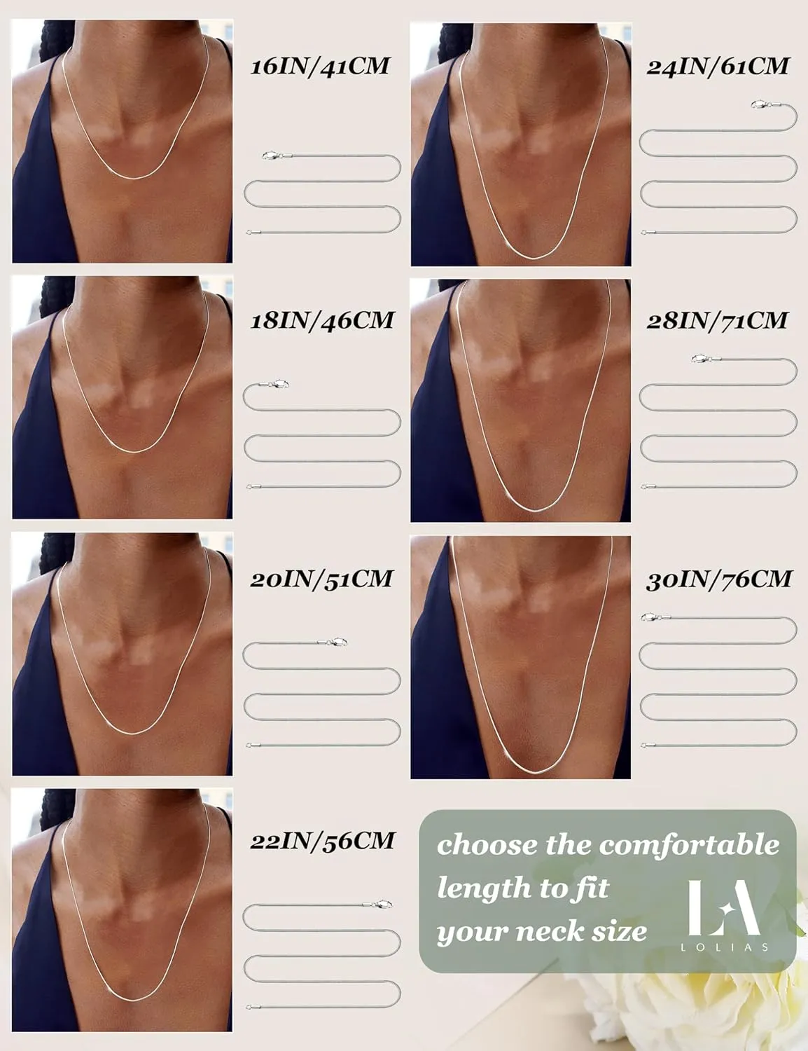 LOLIAS 2Pcs Stainless Steel Chain Necklace for Women - 1mm Thin & Strong Silver Chain Necklace - Hypoallergenic Snake Box Necklace, 16 18 20 22 24 28 30 Inch