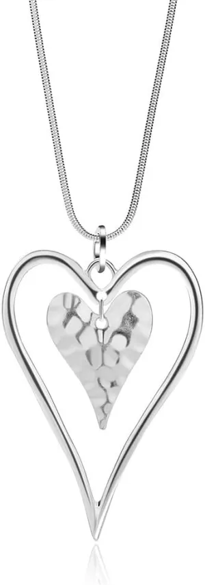 Long Heart Necklace for Women Silver Chain Pendant Y Necklace Set Statement Pendant Chic Jewelry With Gifts Box