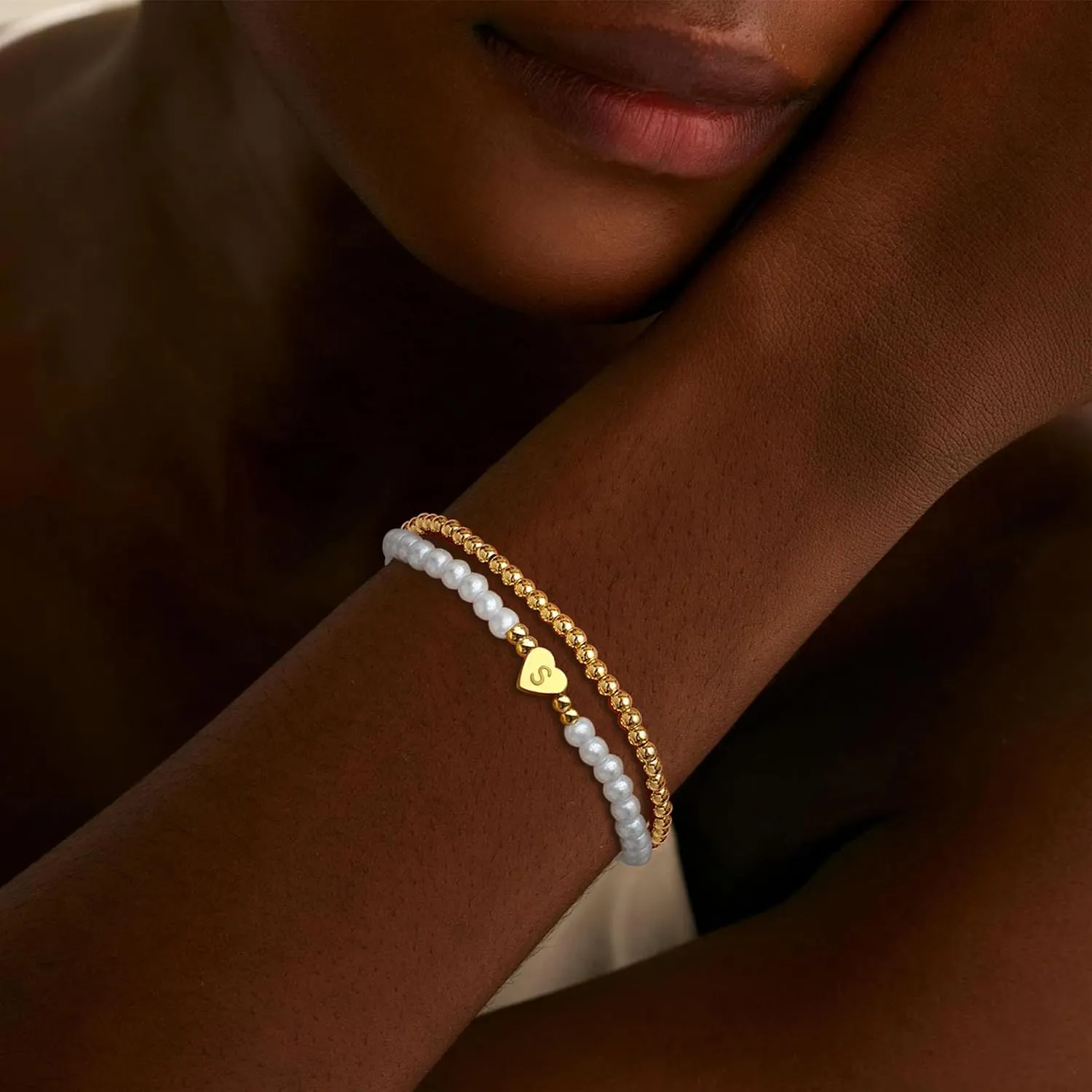 Long tiantian Pearl Bracelets for Women Gold Initial Bracelet Gold Beaded Bracelets Wedding Gifts for Bridesmaids Bracelet Pearl Jewelry Set for Womens Trendy 2025