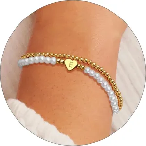 Long tiantian Pearl Bracelets for Women Gold Initial Bracelet Gold Beaded Bracelets Wedding Gifts for Bridesmaids Bracelet Pearl Jewelry Set for Womens Trendy 2025