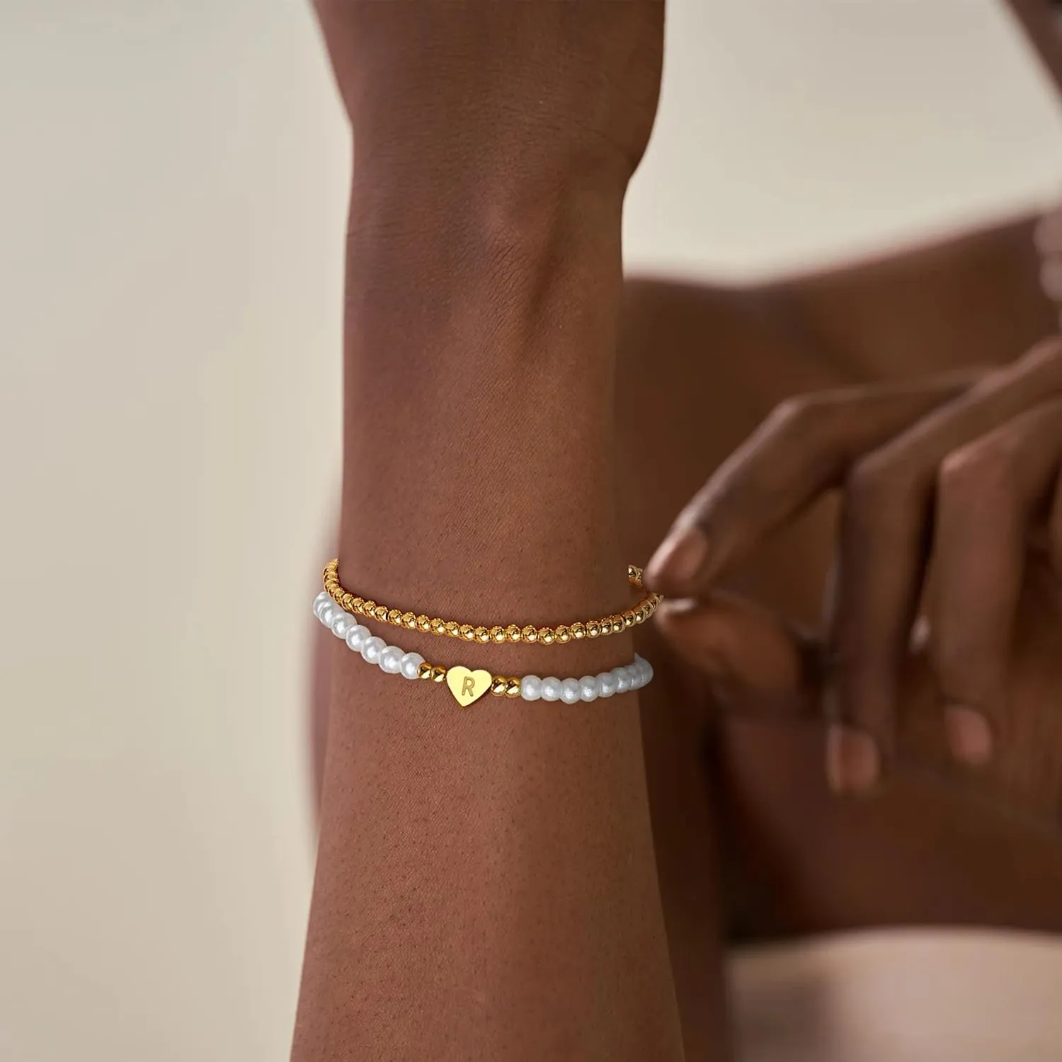 Long tiantian Pearl Bracelets for Women Gold Initial Bracelet Gold Beaded Bracelets Wedding Gifts for Bridesmaids Bracelet Pearl Jewelry Set for Womens Trendy 2025