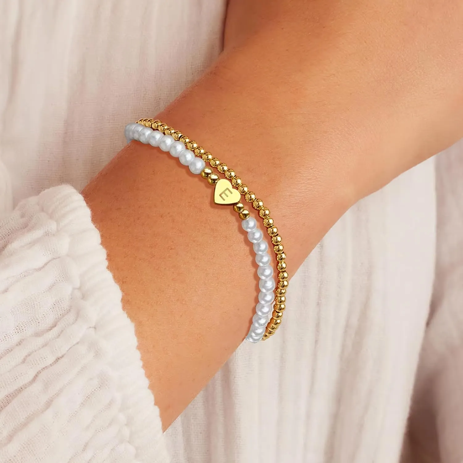 Long tiantian Pearl Bracelets for Women Gold Initial Bracelet Gold Beaded Bracelets Wedding Gifts for Bridesmaids Bracelet Pearl Jewelry Set for Womens Trendy 2025