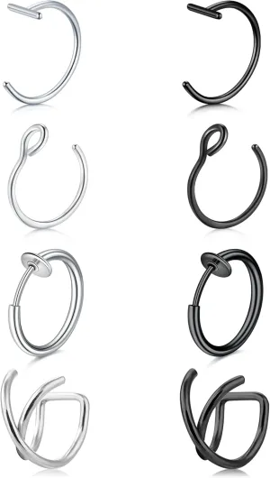 Longita Fake Nose Ring Fake Lip Piercing Non Piercing Lip Ring Hoop Stick on Snake Bites Faux Eyebrow Piercings Clip on Earring Cuffs Small Earring Hoop no Pierced