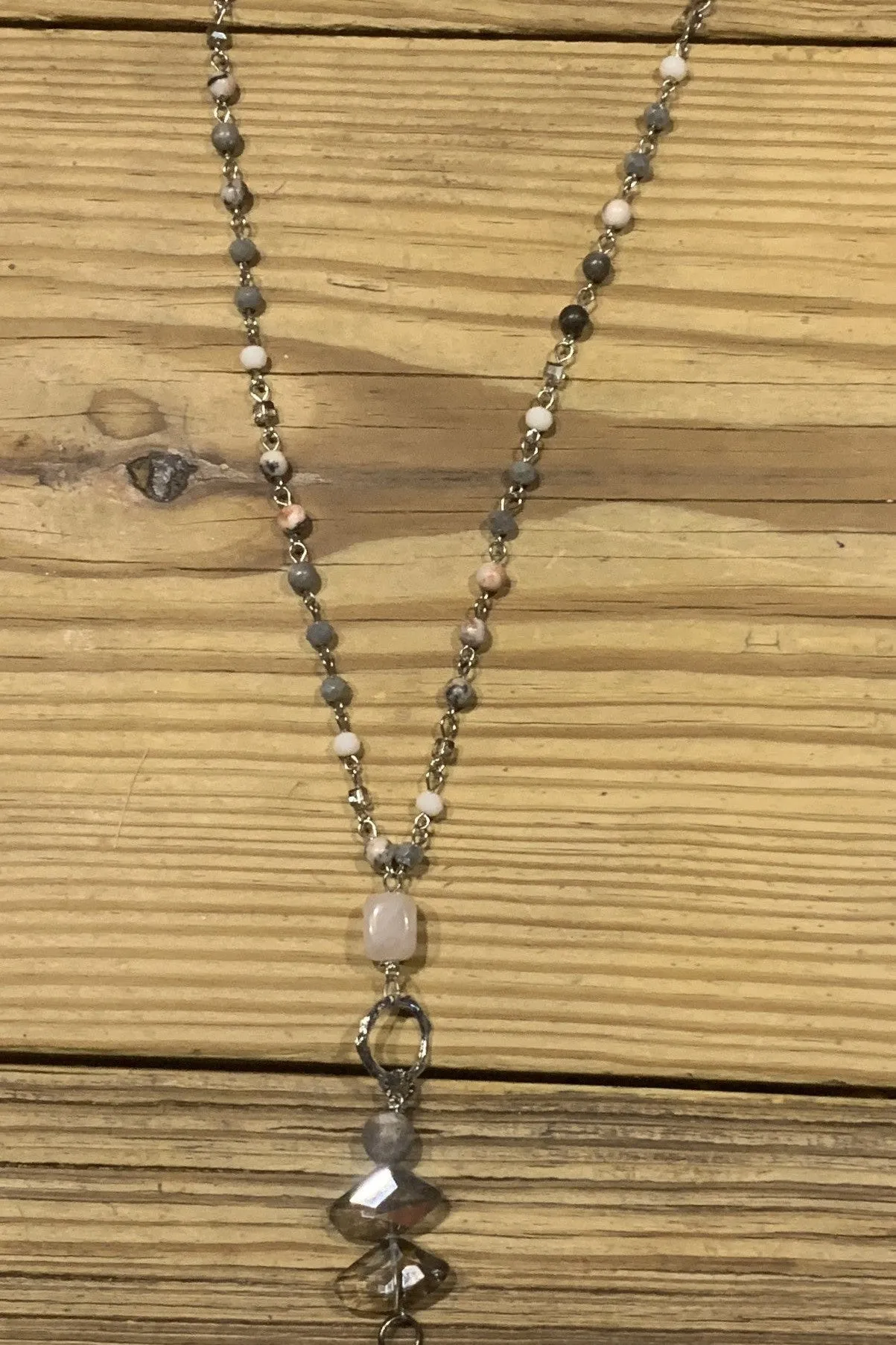 Lost And Found Long Silver Chain Necklace With Colored Beads And Long Fringe Dangle (2)