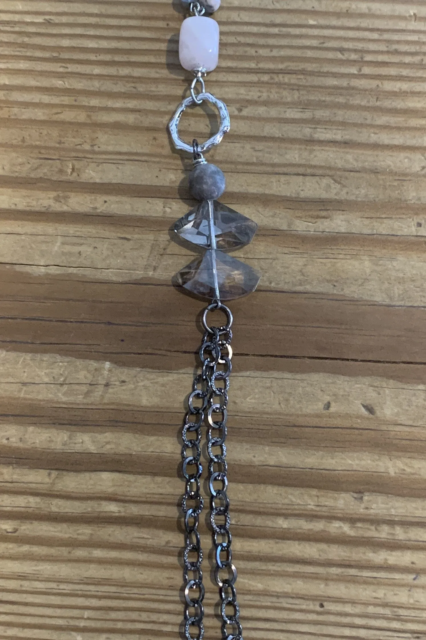 Lost And Found Long Silver Chain Necklace With Colored Beads And Long Fringe Dangle (2)