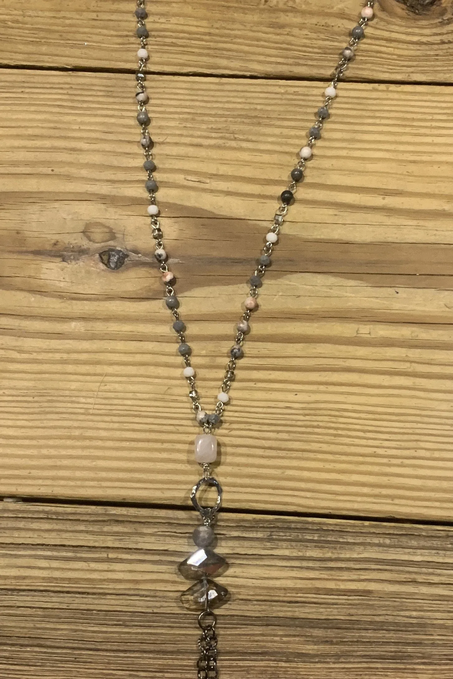 Lost And Found Long Silver Chain Necklace With Colored Beads And Long Fringe Dangle (2)