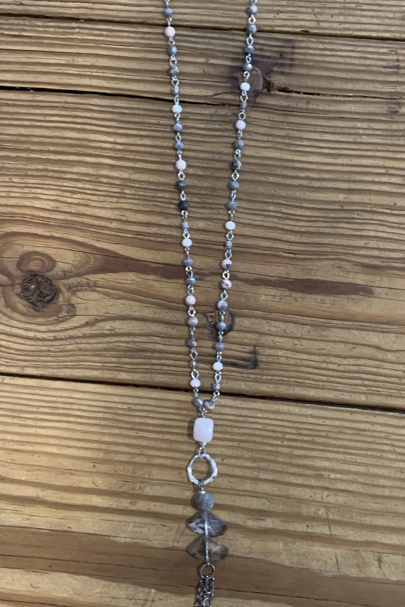 Lost And Found Long Silver Chain Necklace With Colored Beads And Long Fringe Dangle (2)