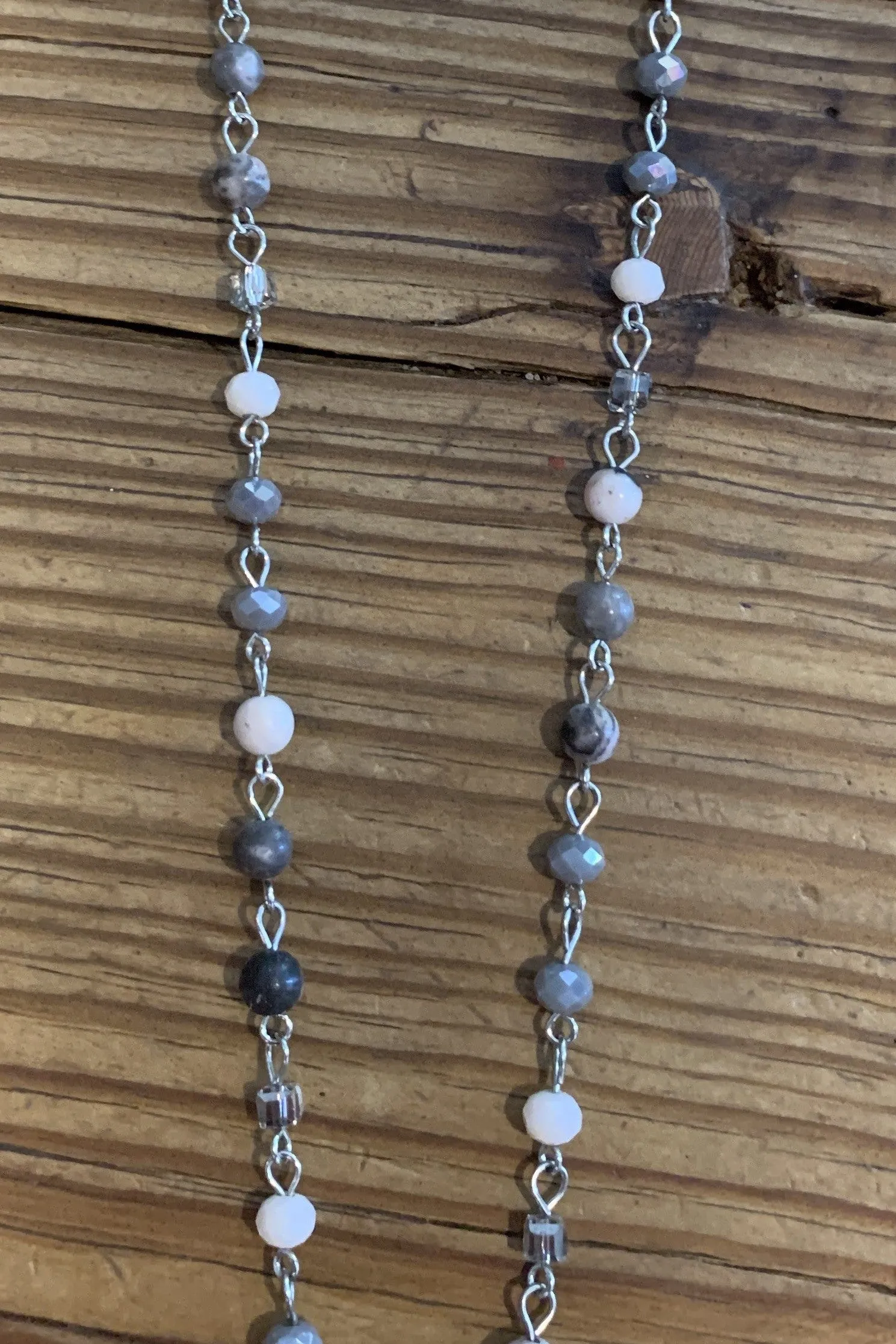 Lost And Found Long Silver Chain Necklace With Colored Beads And Long Fringe Dangle (2)