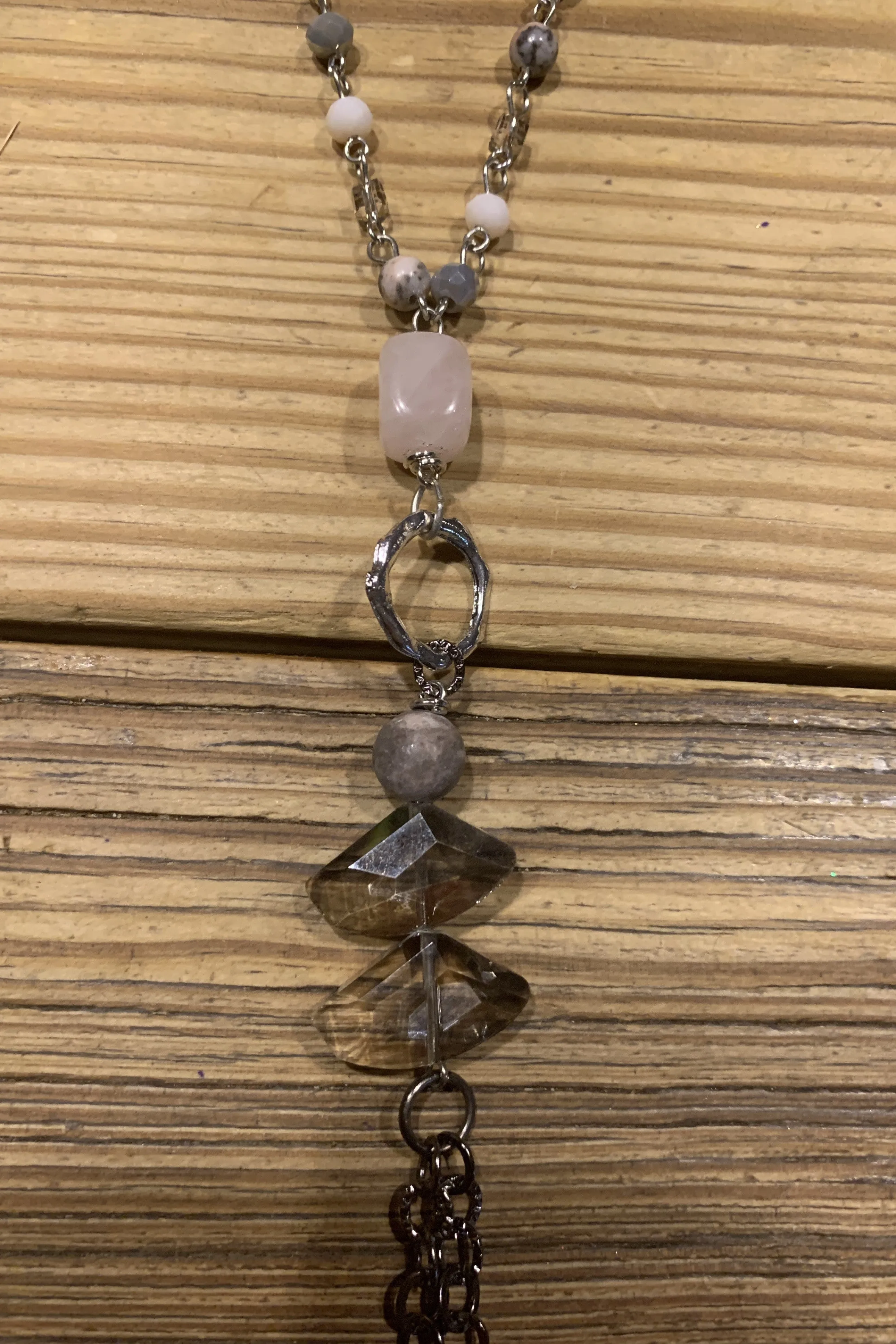 Lost And Found Long Silver Chain Necklace With Colored Beads And Long Fringe Dangle (2)
