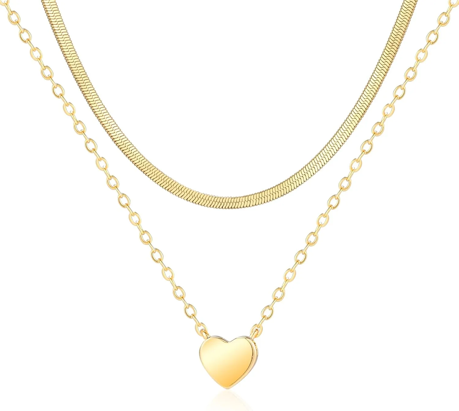 Lourny Gold Layered Necklace for Women, 18K Gold Plated CZ Pendant Necklace Trendy Dainty Snake Chain Necklace Crystal Heart Cross Necklace Jewelry Gifts for Women Trendy