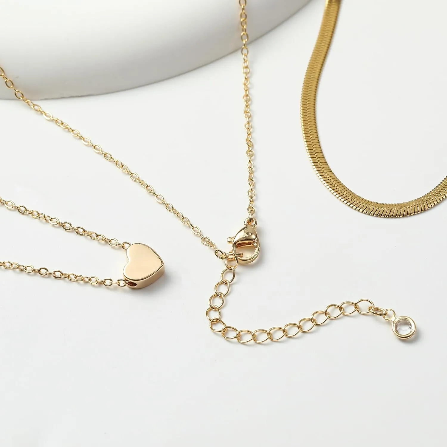 Lourny Gold Layered Necklace for Women, 18K Gold Plated CZ Pendant Necklace Trendy Dainty Snake Chain Necklace Crystal Heart Cross Necklace Jewelry Gifts for Women Trendy
