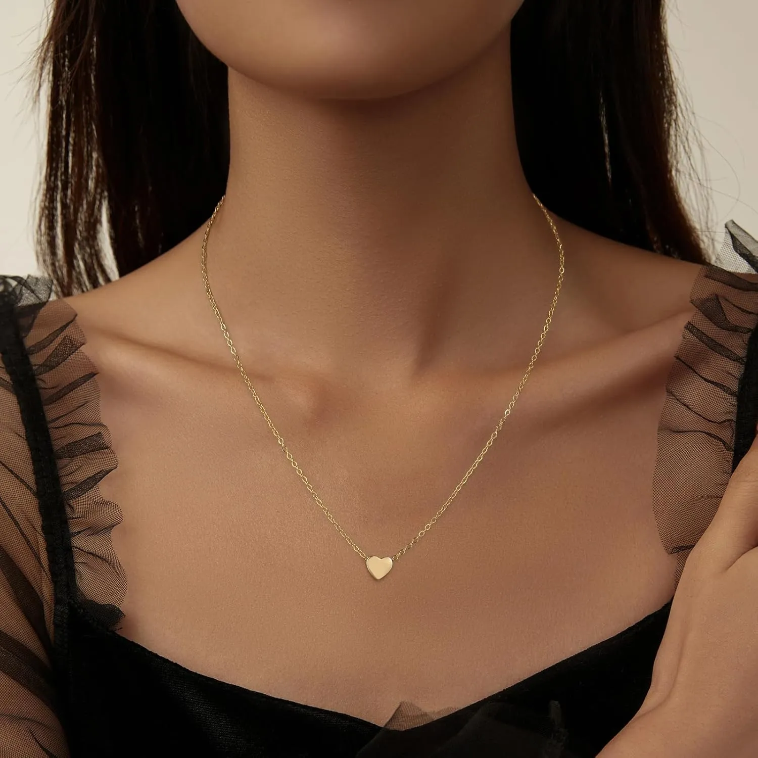 Lourny Gold Layered Necklace for Women, 18K Gold Plated CZ Pendant Necklace Trendy Dainty Snake Chain Necklace Crystal Heart Cross Necklace Jewelry Gifts for Women Trendy