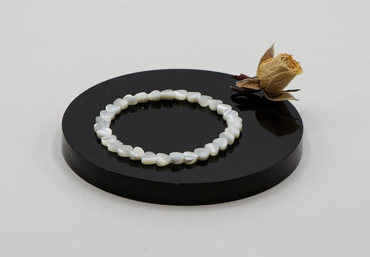 LTC Designs 6mm Heart-shaped White Mother-of-Pearl (Shell) Stretch Bracelet (in Various Lengths: 6.5, 7, 7.5 or 8 inches) for Men, Women, Teens, Trending Stacking Bracelets