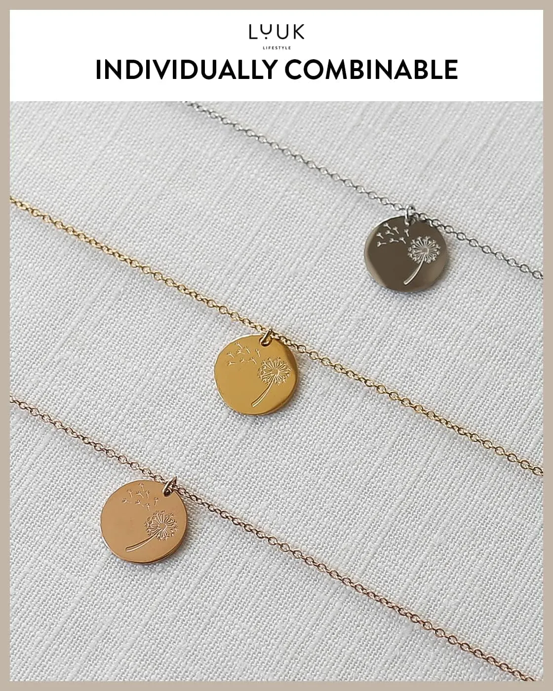 LUUK LIFESTYLE Stainless steel necklace with pendant and HAPPINESS card, 20 adjustable length, lucky charm, friendship chain, Valentine's Day gift, birthday, women's jewelry, silver, gold, rosegold