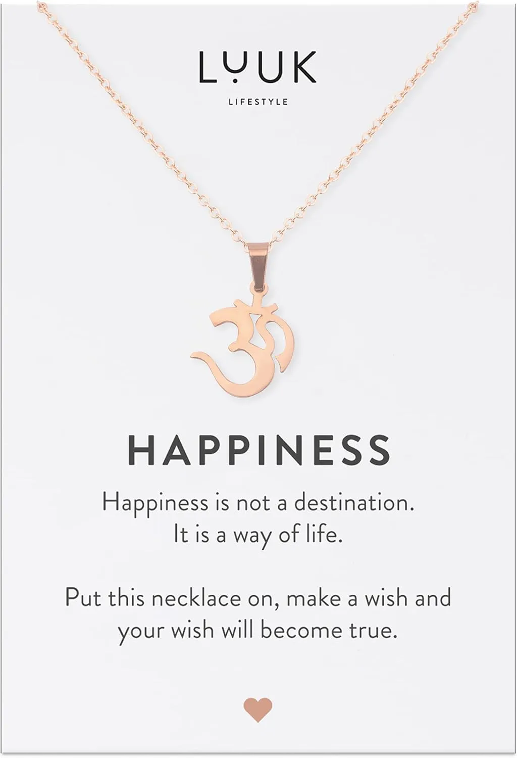 LUUK LIFESTYLE Stainless steel necklace with pendant and HAPPINESS card, 20 adjustable length, lucky charm, friendship chain, Valentine's Day gift, birthday, women's jewelry, silver, gold, rosegold