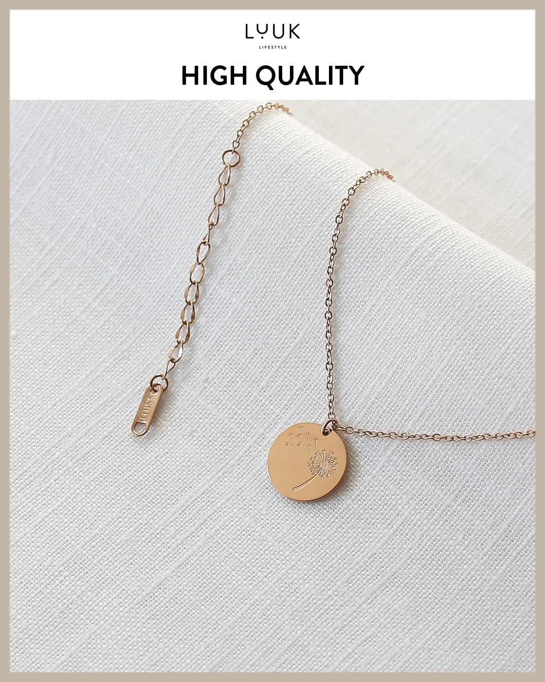 LUUK LIFESTYLE Stainless steel necklace with pendant and HAPPINESS card, 20 adjustable length, lucky charm, friendship chain, Valentine's Day gift, birthday, women's jewelry, silver, gold, rosegold