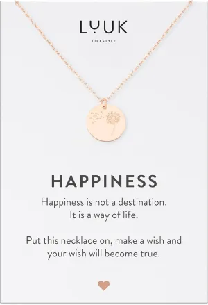 LUUK LIFESTYLE Stainless steel necklace with pendant and HAPPINESS card, 20 adjustable length, lucky charm, friendship chain, Valentine's Day gift, birthday, women's jewelry, silver, gold, rosegold