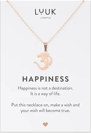 LUUK LIFESTYLE Stainless steel necklace with pendant and HAPPINESS card, 20 adjustable length, lucky charm, friendship chain, Valentine's Day gift, birthday, women's jewelry, silver, gold, rosegold