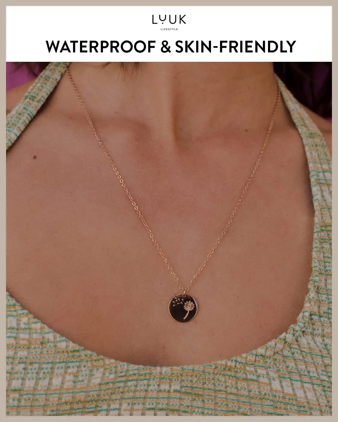 LUUK LIFESTYLE Stainless steel necklace with pendant and HAPPINESS card, 20 adjustable length, lucky charm, friendship chain, Valentine's Day gift, birthday, women's jewelry, silver, gold, rosegold