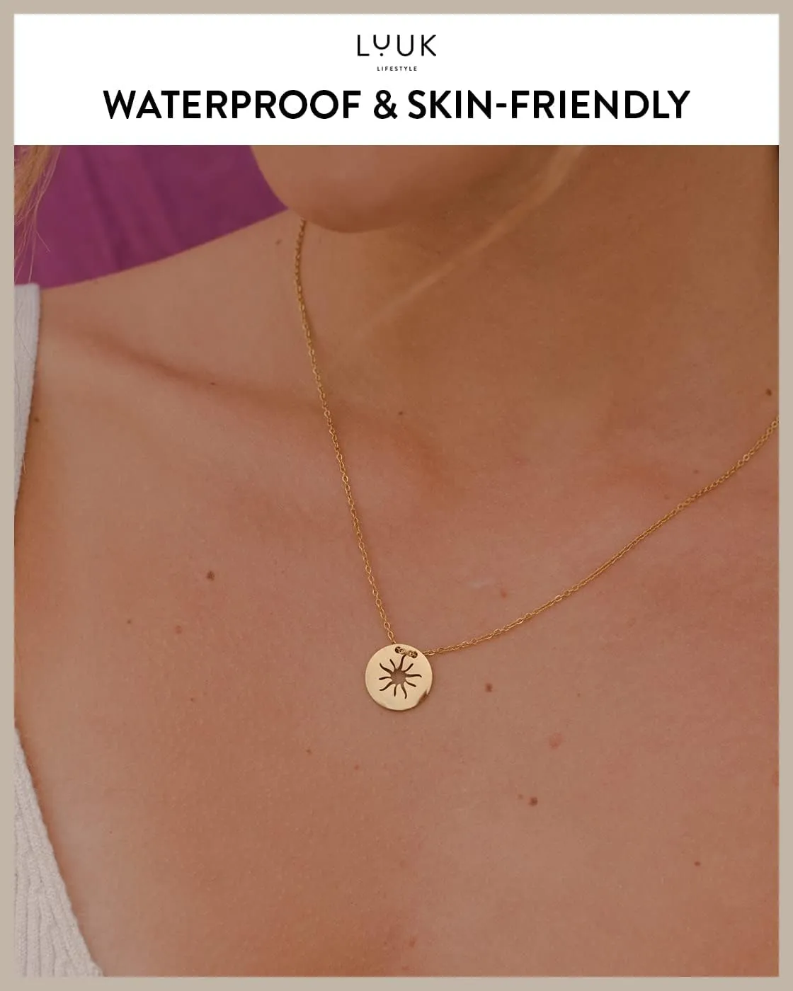 LUUK LIFESTYLE Stainless steel necklaces for women with pendant, trendy jewelry card with Happiness saying, lucky charm, friendship gift, women's jewellery, trendy gift idea for her, silver, gold and rose