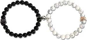 Magnetic Crown King & Queen Beaded Couple Bracelets 2pcs 8mm Rhinestone Beaded Distance Bracelet Friendship Relationship Bracelets Set for Women Men