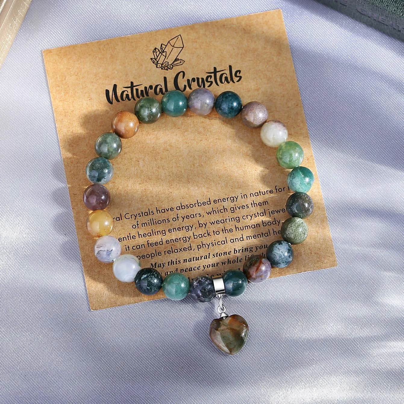 MAIBAOTA Healing Crystal Bracelet for Women, 8 mm Natural Gemstone Beaded Bracelet, Love Heart Bracelet Jewelry Gifts for Birthday Mothers Day Valentine's Day Anniversary