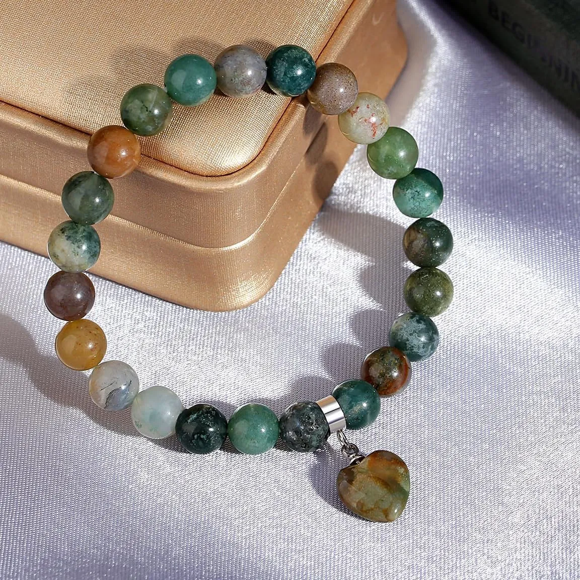 MAIBAOTA Healing Crystal Bracelet for Women, 8 mm Natural Gemstone Beaded Bracelet, Love Heart Bracelet Jewelry Gifts for Birthday Mothers Day Valentine's Day Anniversary