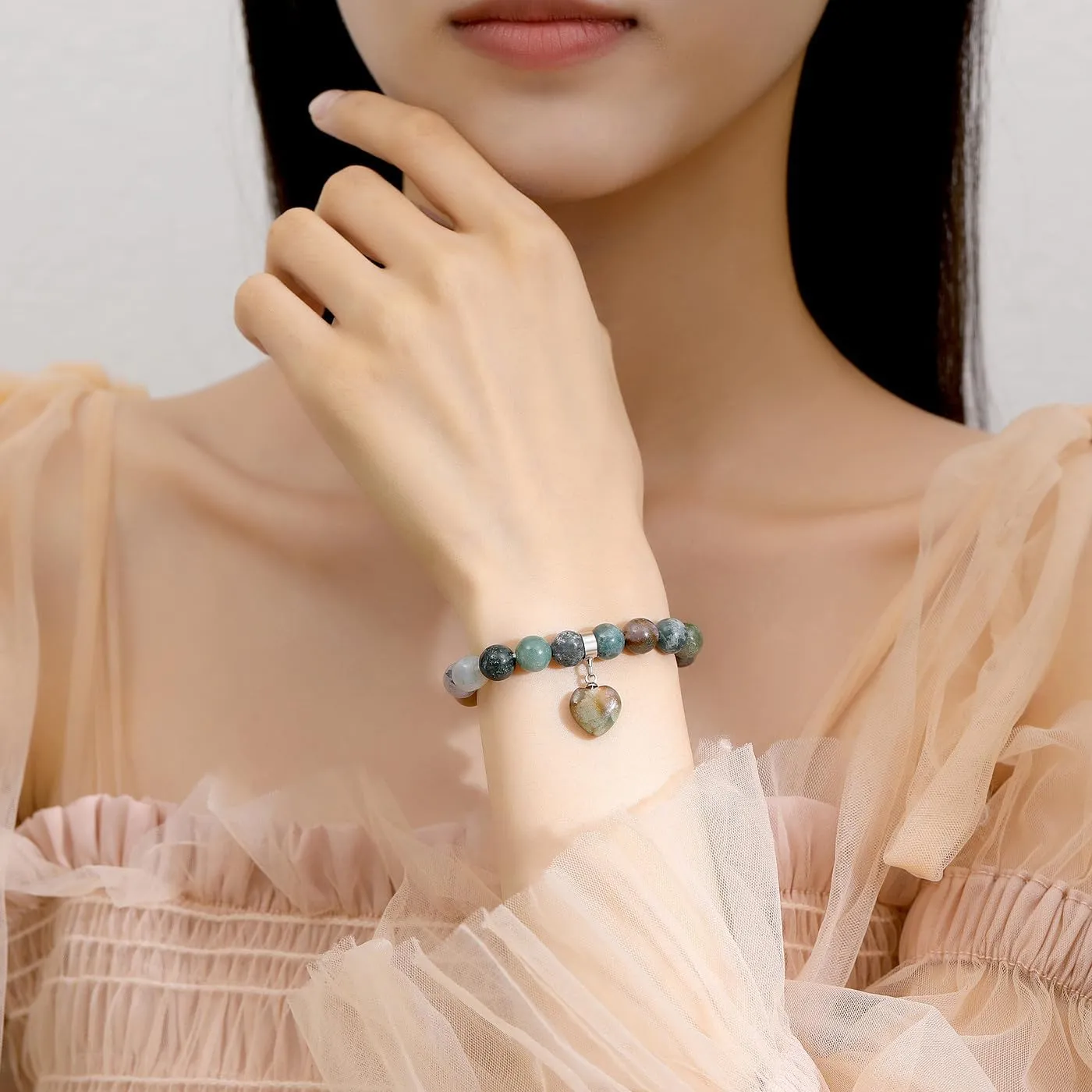 MAIBAOTA Healing Crystal Bracelet for Women, 8 mm Natural Gemstone Beaded Bracelet, Love Heart Bracelet Jewelry Gifts for Birthday Mothers Day Valentine's Day Anniversary