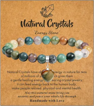 MAIBAOTA Healing Crystal Bracelet for Women, 8 mm Natural Gemstone Beaded Bracelet, Love Heart Bracelet Jewelry Gifts for Birthday Mothers Day Valentine's Day Anniversary