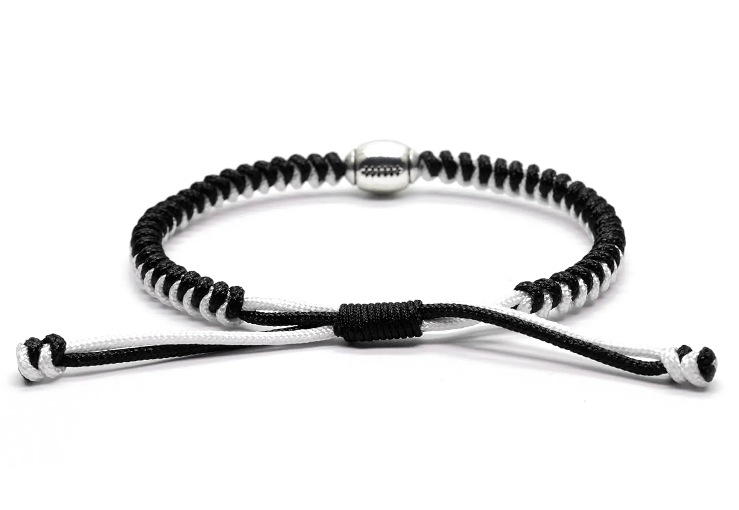 MANYC Football Bracelets For Boys Girls Mens Womens Adjustable Unisex Football Charm Bracelet Weaved Bracelet String Football Charm Football Gifts (Blackwhite 2PCS)