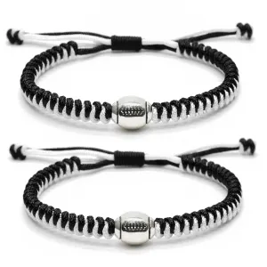 MANYC Football Bracelets For Boys Girls Mens Womens Adjustable Unisex Football Charm Bracelet Weaved Bracelet String Football Charm Football Gifts (Blackwhite 2PCS)