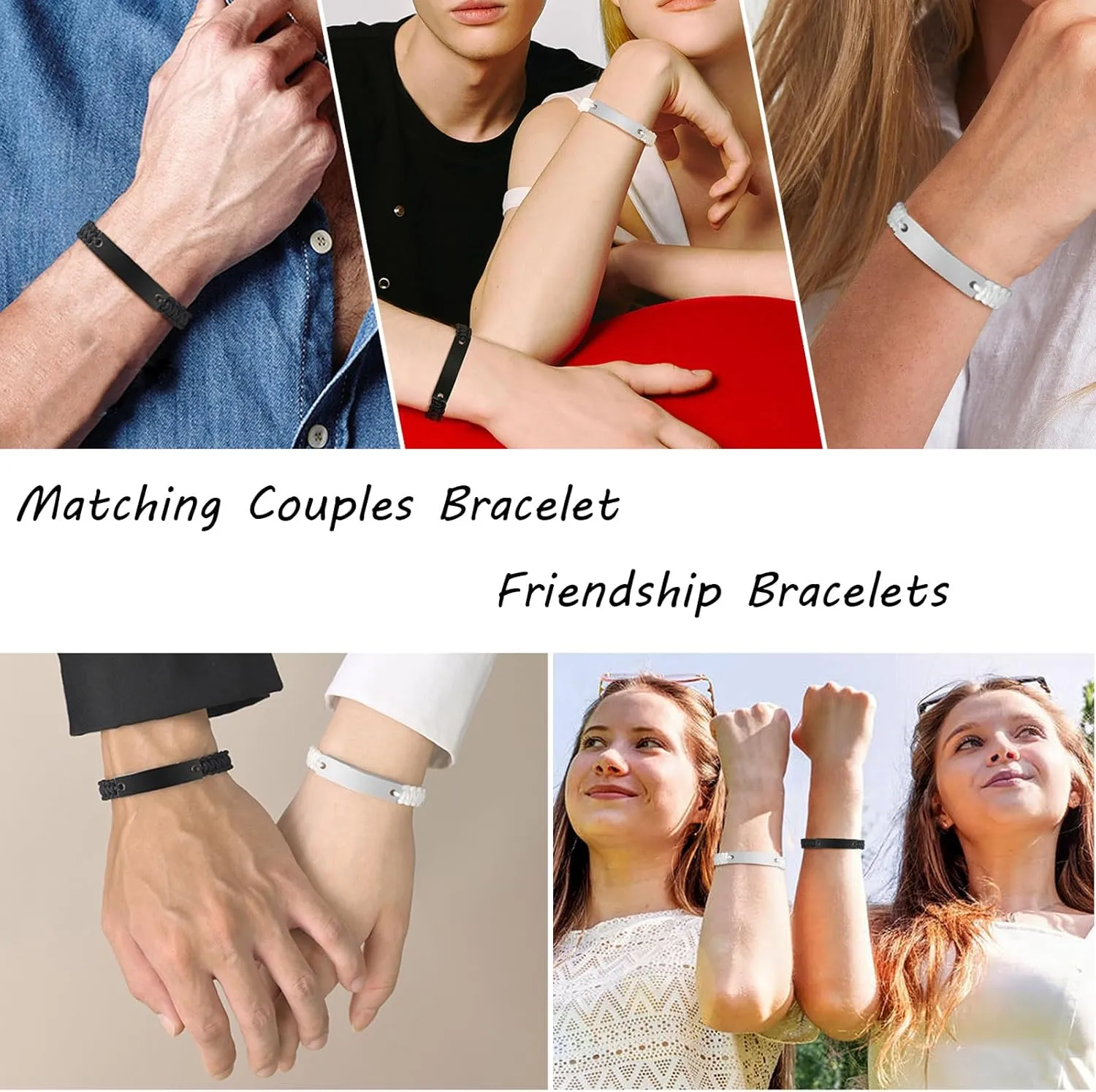 Matching Bracelets for Him and Her - Long Distance Couple Bracelet,Hypoallergenic Stainless Steel Engraved Relationship Bracelet,Trendy Adjustable Couples Jewelry,Christmas Birthday Gifts for Couple
