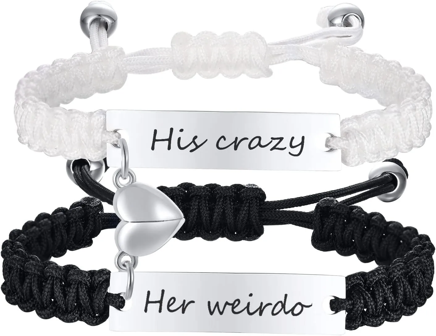 Matching Bracelets for Him and Her - Long Distance Couple Bracelet,Hypoallergenic Stainless Steel Engraved Relationship Bracelet,Trendy Adjustable Couples Jewelry,Christmas Birthday Gifts for Couple