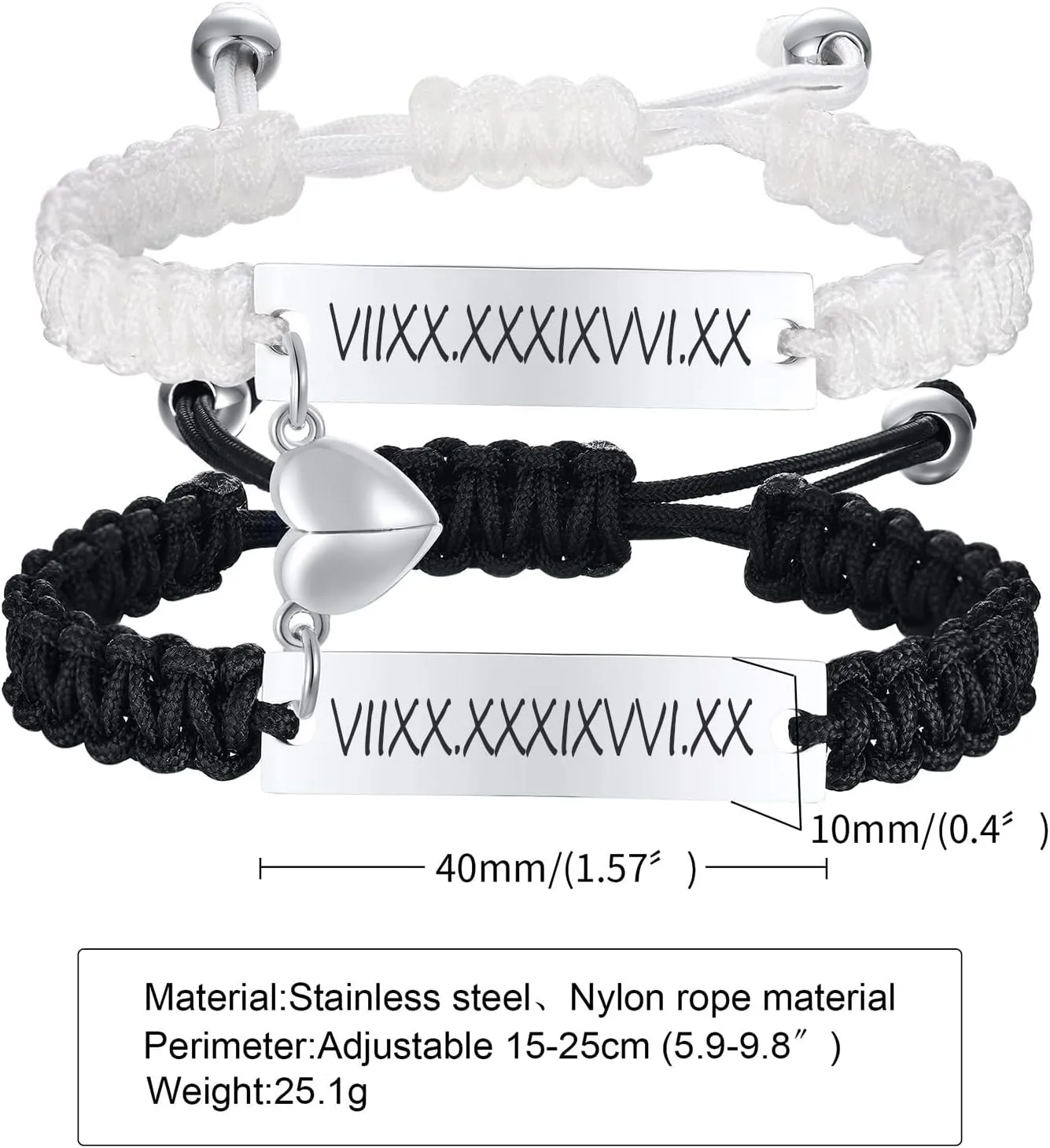 Matching Bracelets for Him and Her - Long Distance Couple Bracelet,Hypoallergenic Stainless Steel Engraved Relationship Bracelet,Trendy Adjustable Couples Jewelry,Christmas Birthday Gifts for Couple