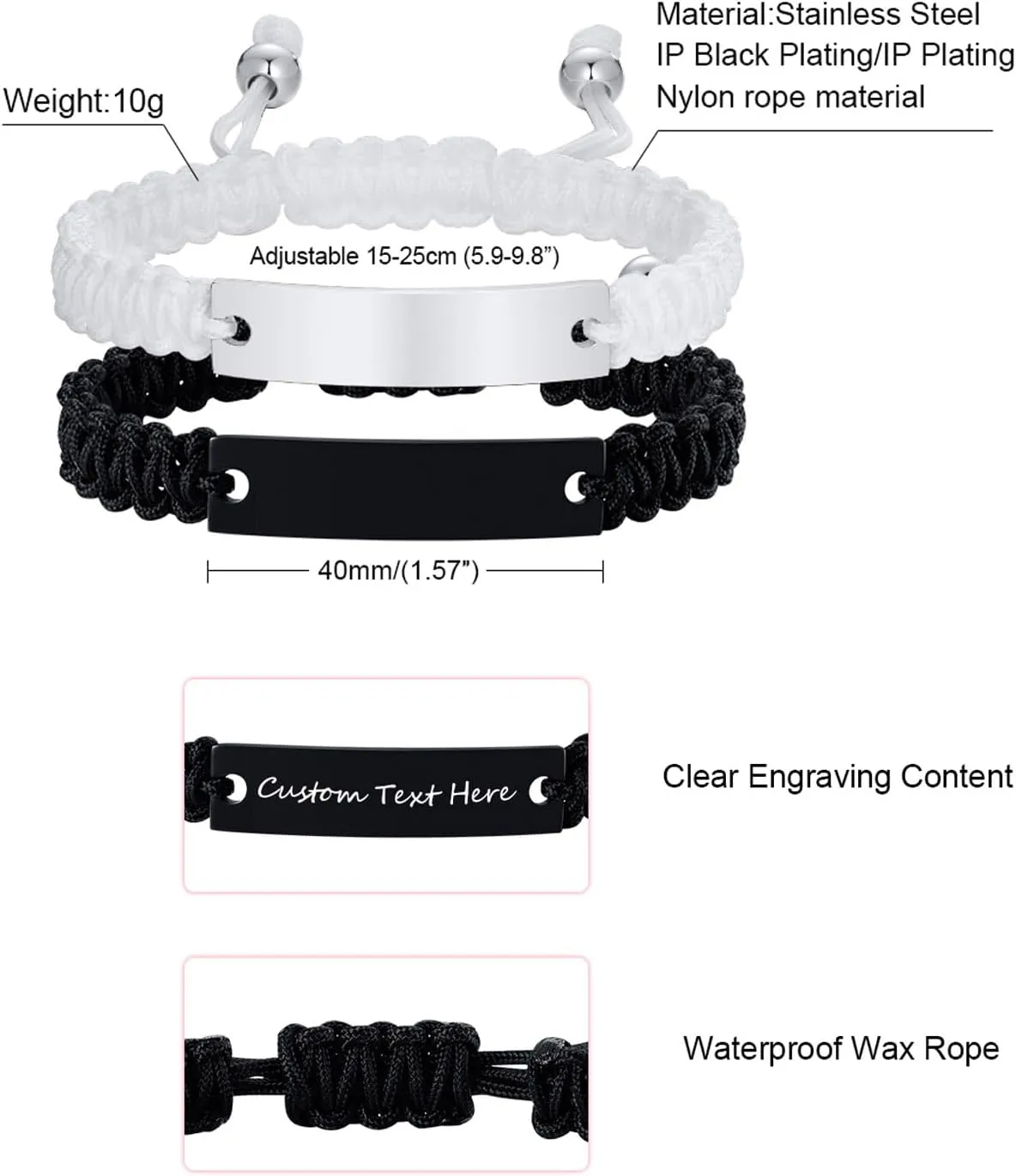 Matching Bracelets for Him and Her - Long Distance Couple Bracelet,Hypoallergenic Stainless Steel Engraved Relationship Bracelet,Trendy Adjustable Couples Jewelry,Christmas Birthday Gifts for Couple