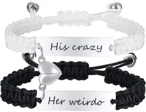Matching Bracelets for Him and Her - Long Distance Couple Bracelet,Hypoallergenic Stainless Steel Engraved Relationship Bracelet,Trendy Adjustable Couples Jewelry,Christmas Birthday Gifts for Couple
