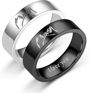 Matching Rings for Couples, I Love You Promise Rings Hand in Hand Pinky Promise Ring Couples Rings Set for Him and Her Stainless Steel Wedding Engagement Bands
