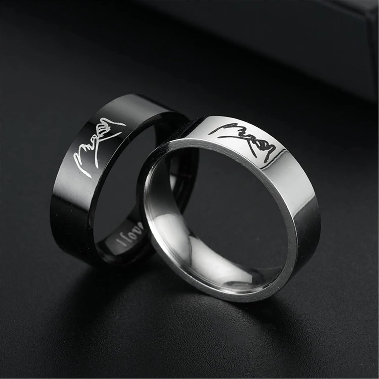 Matching Rings for Couples, I Love You Promise Rings Hand in Hand Pinky Promise Ring Couples Rings Set for Him and Her Stainless Steel Wedding Engagement Bands