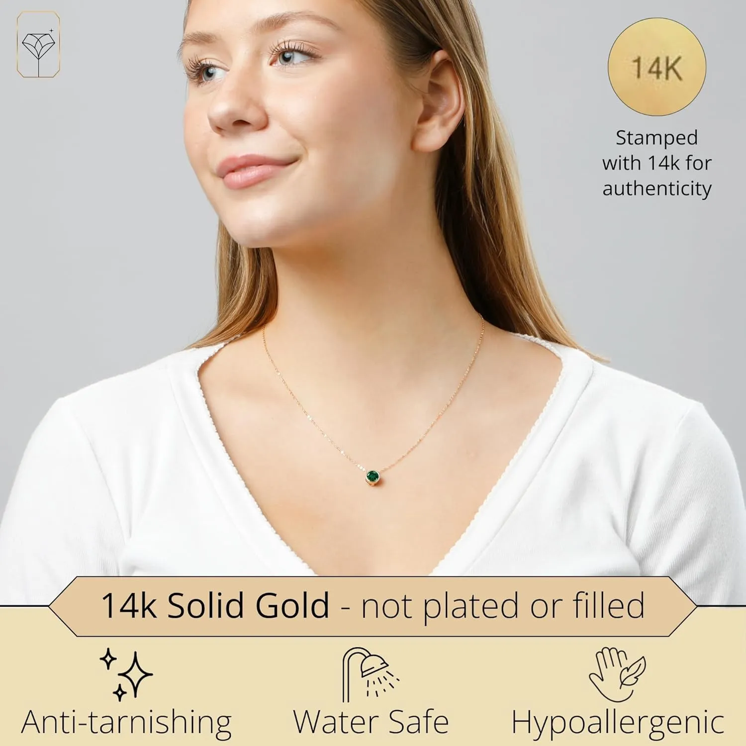 MAX   STONE 14K Gold Gemstone Pendant with 7mm Round Bezel Birthstone | Dainty Round Necklace for Women with Gold 18 Inch Cable Chain | Secure Clasp Pendants with Gift Box