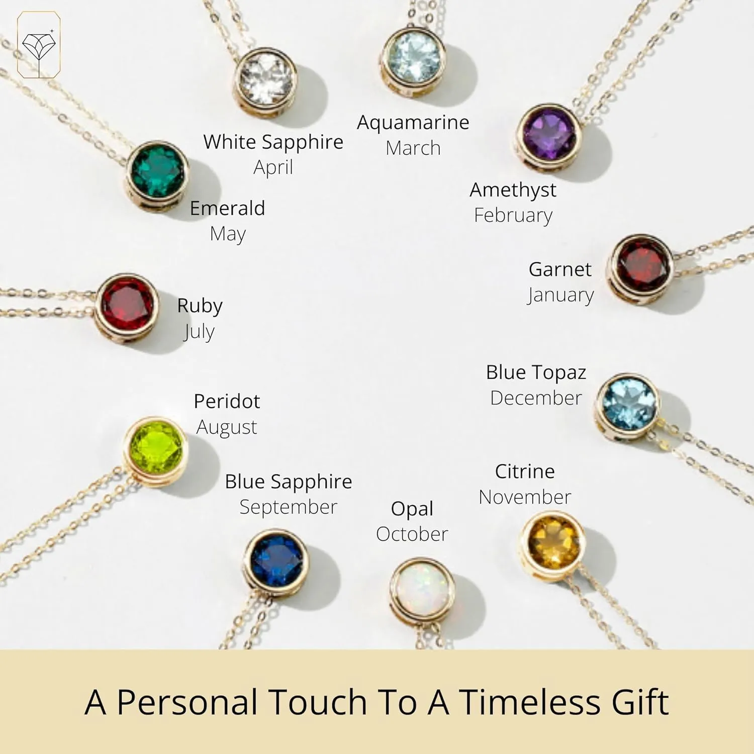 MAX   STONE 14K Gold Gemstone Pendant with 7mm Round Bezel Birthstone | Dainty Round Necklace for Women with Gold 18 Inch Cable Chain | Secure Clasp Pendants with Gift Box