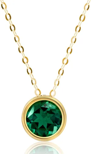 MAX   STONE 14K Gold Gemstone Pendant with 7mm Round Bezel Birthstone | Dainty Round Necklace for Women with Gold 18 Inch Cable Chain | Secure Clasp Pendants with Gift Box
